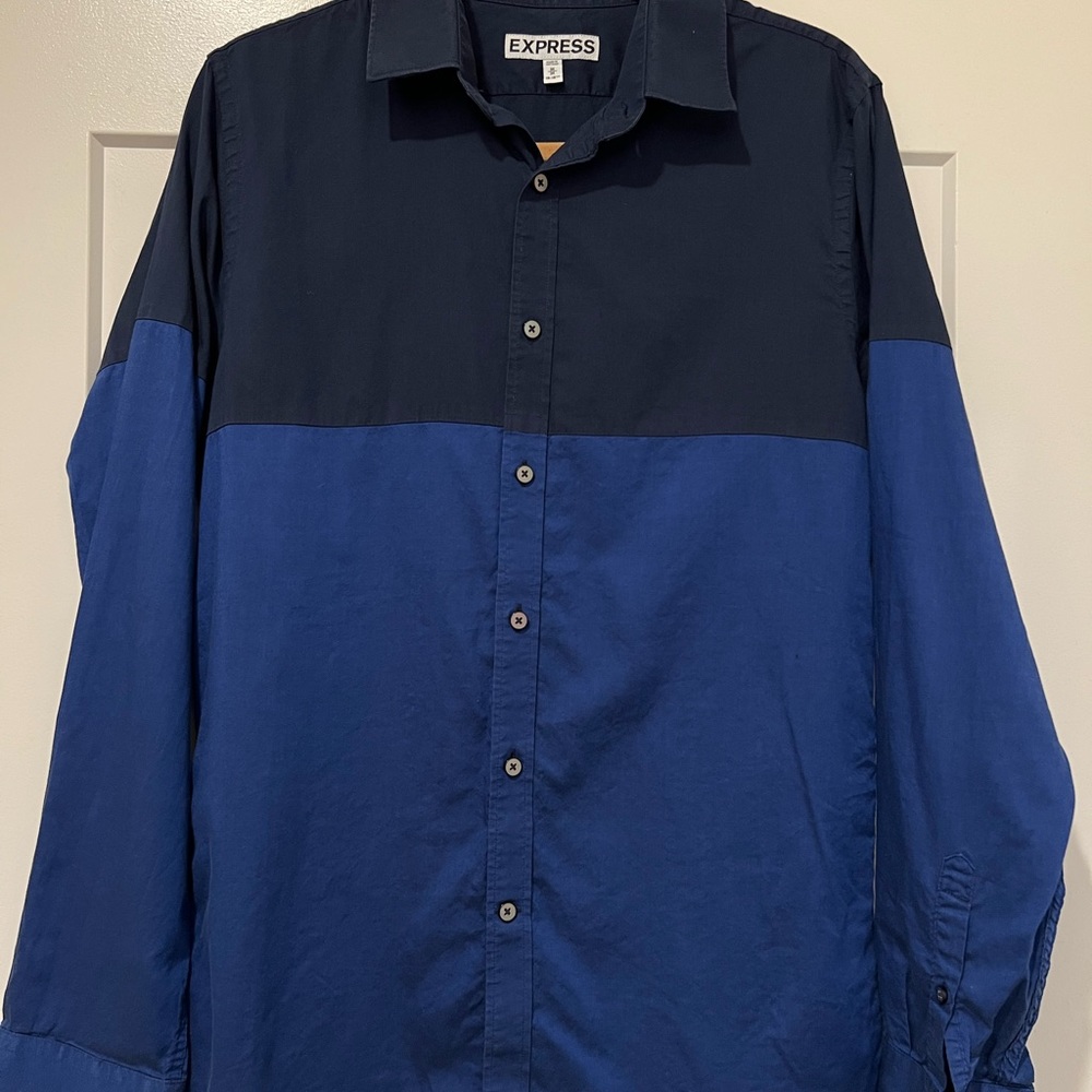 Express mens color block button up